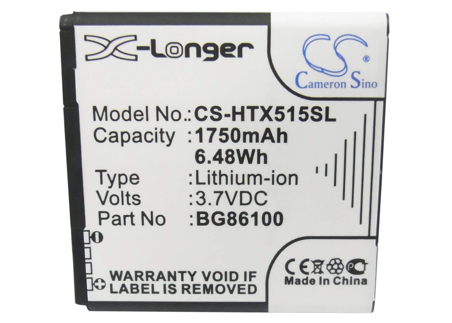 3.7V, 1750mAh, Li-ion Battery fits Htc, C470, Evo 3d, 6.475Wh
