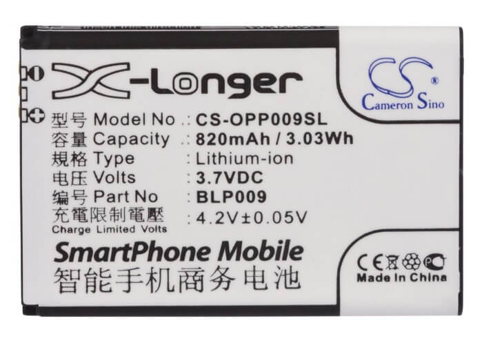 3.7V, 820mAh, Li-ion Battery fits Oppo, A90, 3.034Wh