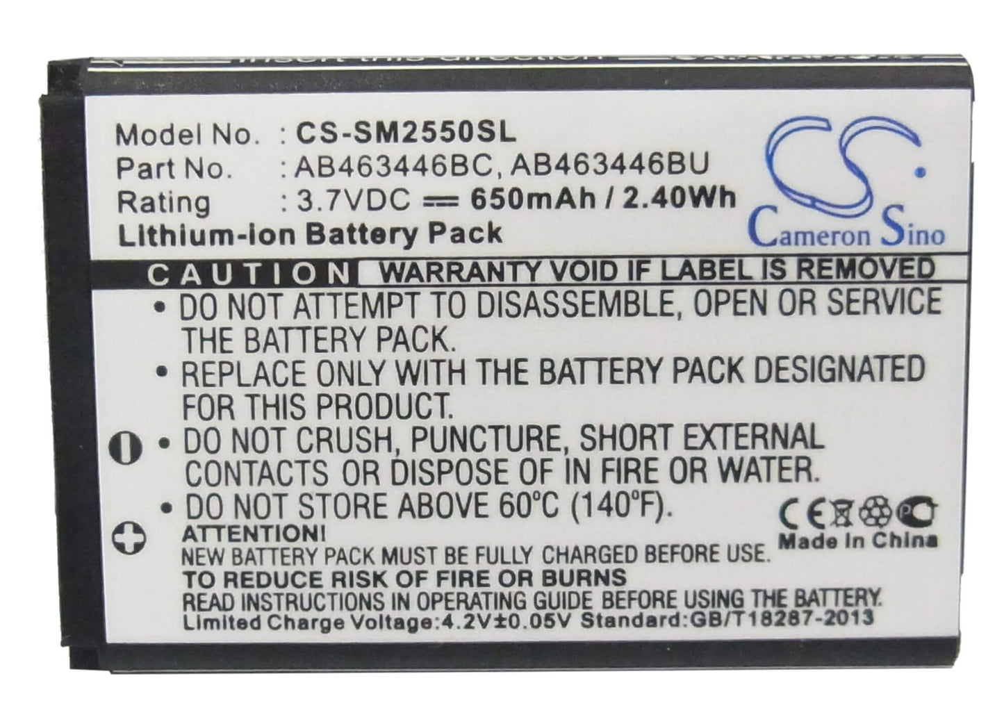 3.7V, 650mAh, Li-ion Battery fits Samsung, Champ, Diva Folder, 2.405Wh