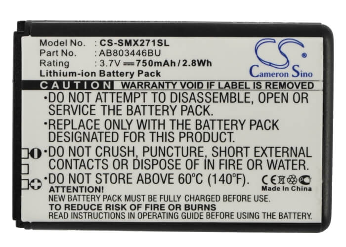 3.7V, 750mAh, Li-ion Battery fits Samsung, B2710 Solid, Gt-b2710, 2.775Wh