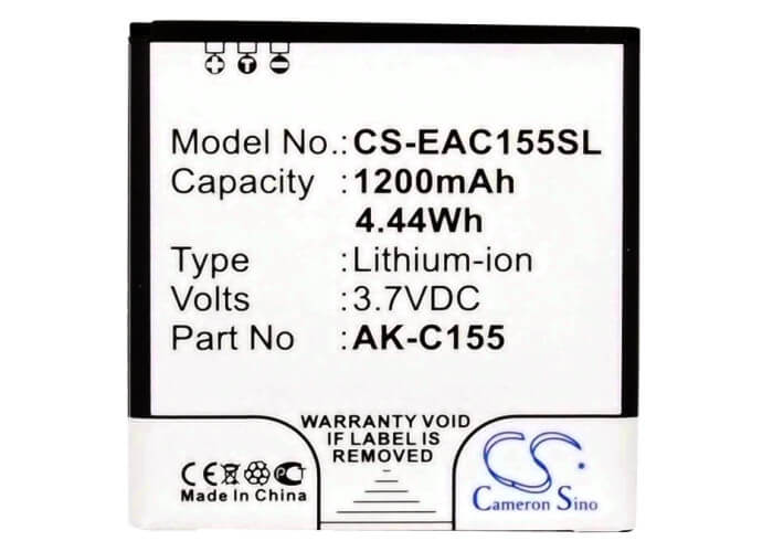 3.7V, 1200mAh, Li-ion Battery fits Emporia, C155, Telme C155, 4.44Wh