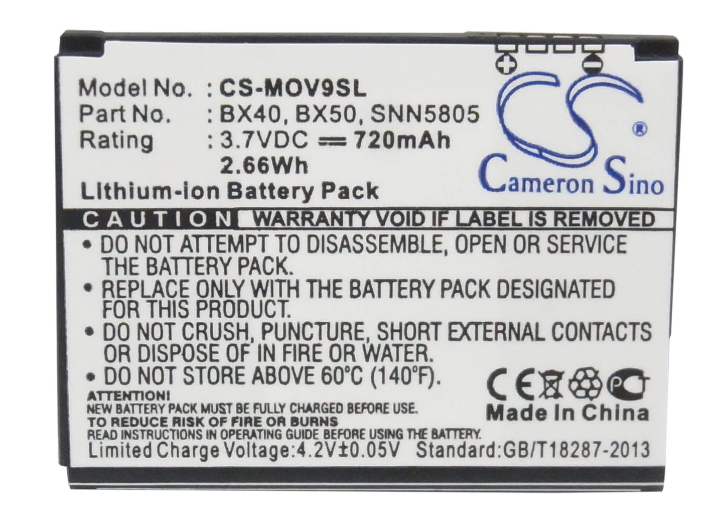 3.7V, 720mAh, Li-ion Battery fits Motorola, Moto Jewel, Moto U8, 2.664Wh