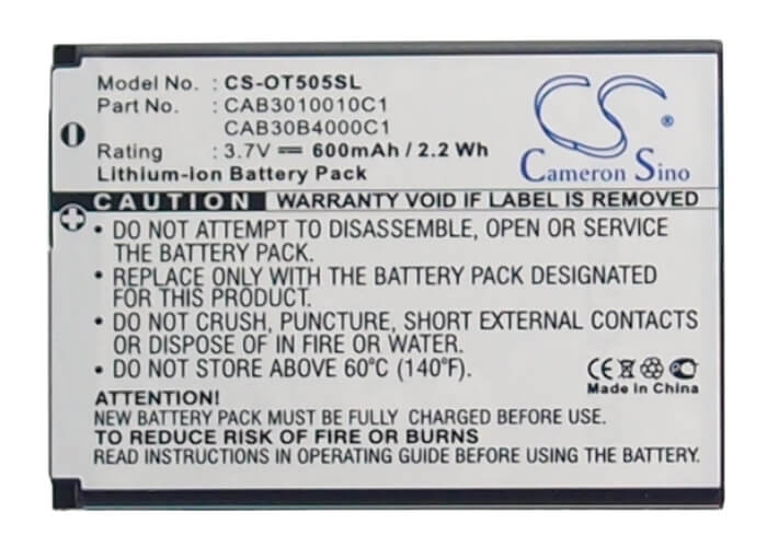 3.7V, 600mAh, Li-ion Battery fits Alcatel, Gyari, One Touch 108, 2.22Wh