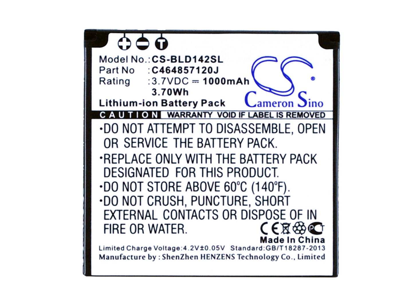 3.7V, 1000mAH, Li-ion Battery fits Blu, D142, Dash Jr 4.0, 3.7Wh