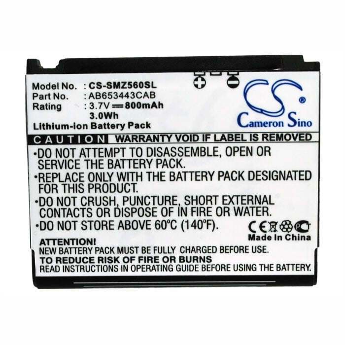 3.7V, 800mAh, Li-ion Battery fits Samsung, Behold Sgh-t919, Behold T919, 2.96Wh