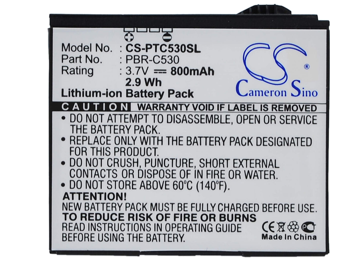 3.7V, 800mAh, Li-ion Battery fits Pantech, C530, C530 Slate, 2.96Wh