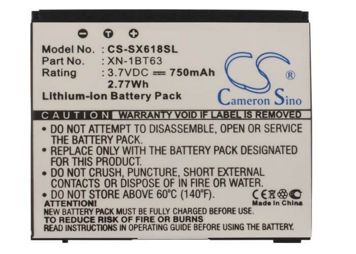 3.7V, 750mAh, Li-ion Battery fits Sharp, Sh6110, Sh6110c, 2.775Wh
