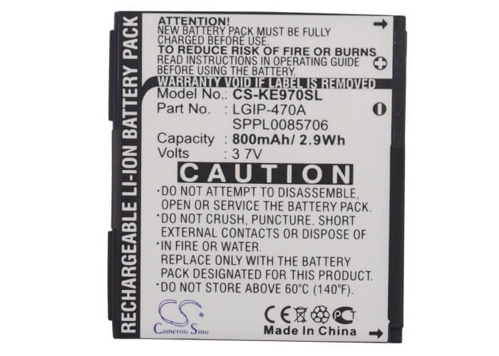 3.7V, 800mAh, Li-ion Battery fits Lg, Gd330, Ke70, 2.96Wh