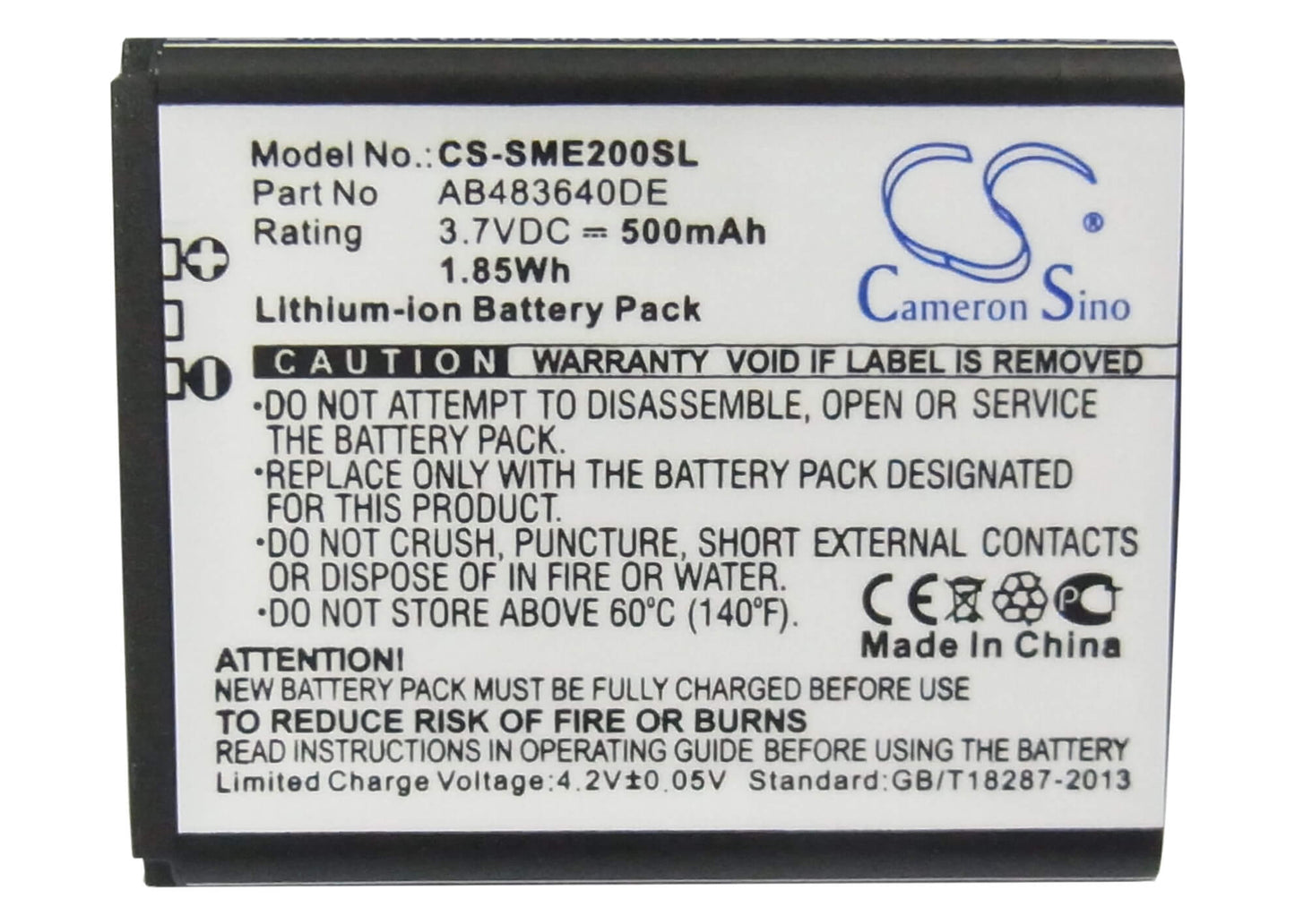 3.7V, 500mAh, Li-ion Battery fits Samsung, E200 Eco, Sch-s259, 1.85Wh