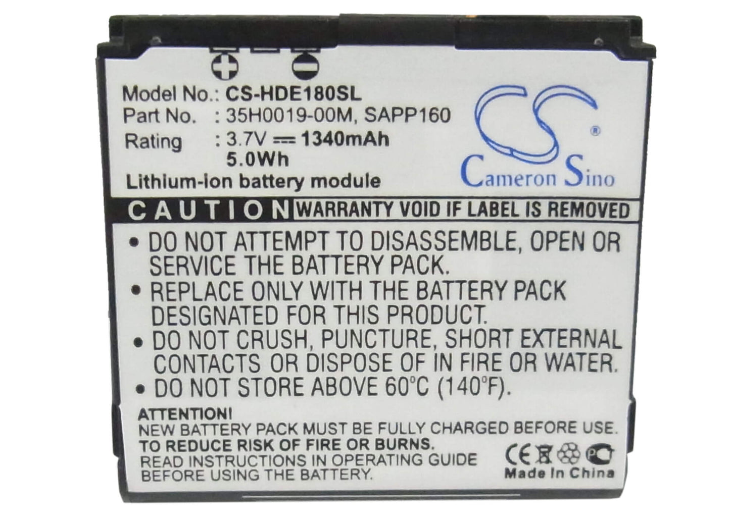 3.7V, 1340mAh, Li-ion Battery fits Htc, A6161, Magic, 4.958Wh