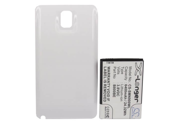 White, 3.8V, 6400mAh, Li-ion Battery fits Samsung, Galaxy Note 3, Galaxy Note Iii, 24.32Wh
