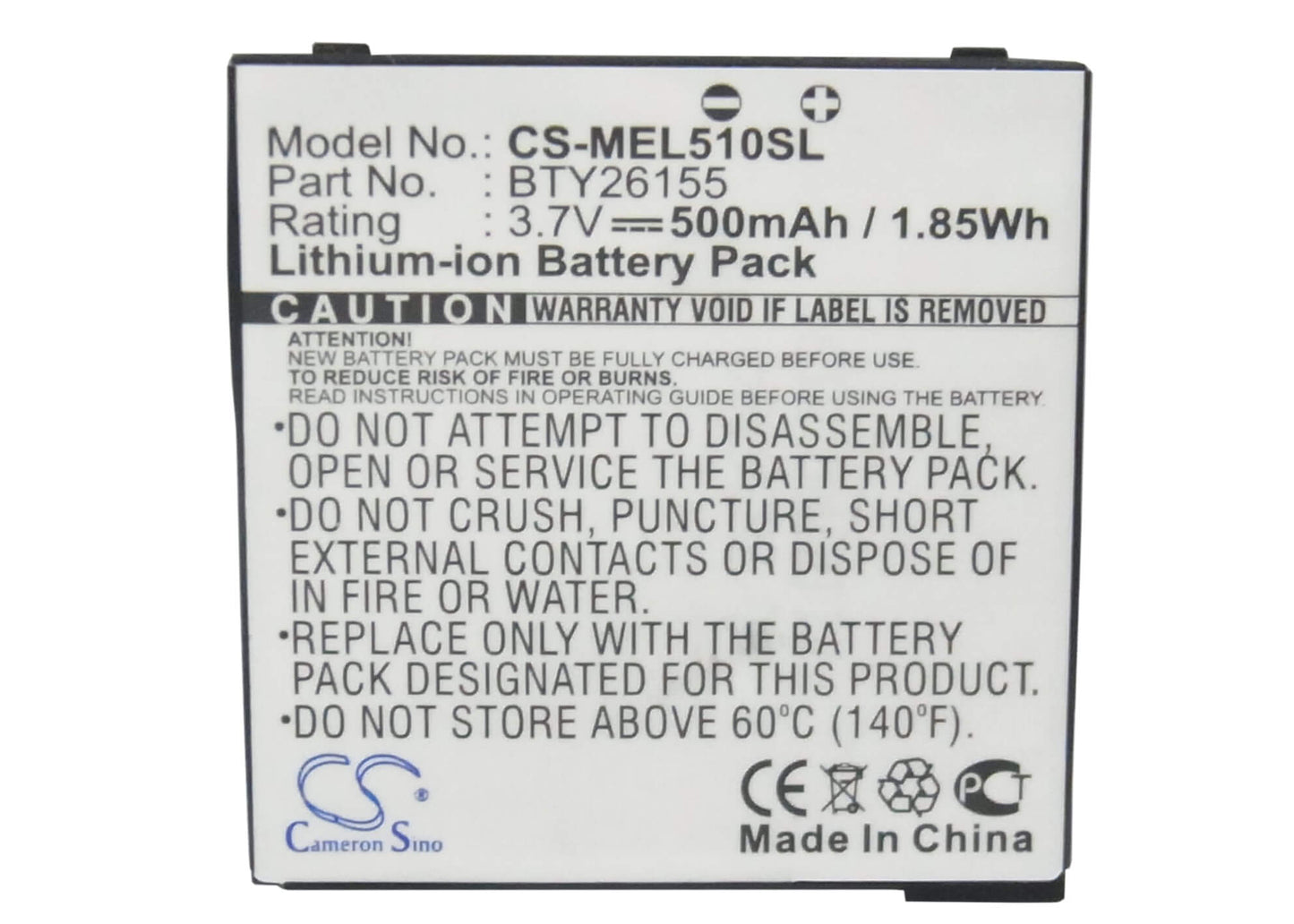 3.7V, 500mAh, Li-ion Battery fits Emporia, Elson El510, 1.85Wh