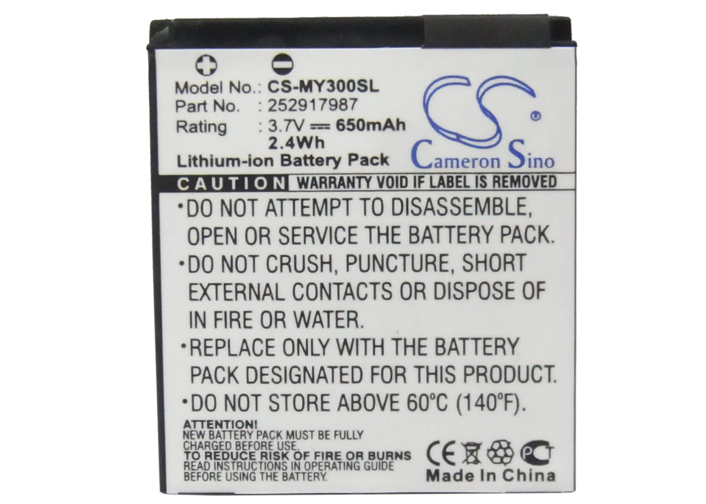 3.7V, 650mAh, Li-ion Battery fits Sagem, My200, My-200, 2.405Wh