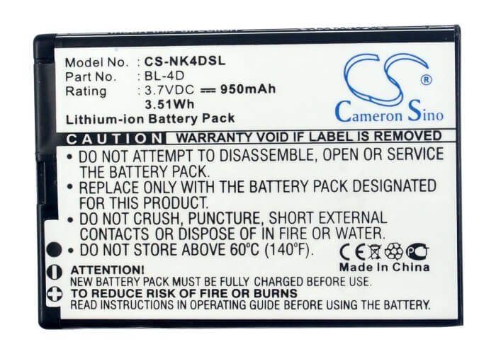 3.7V, 950mAh, Li-ion Battery fits Nokia, E5, E5-00, 3.515Wh