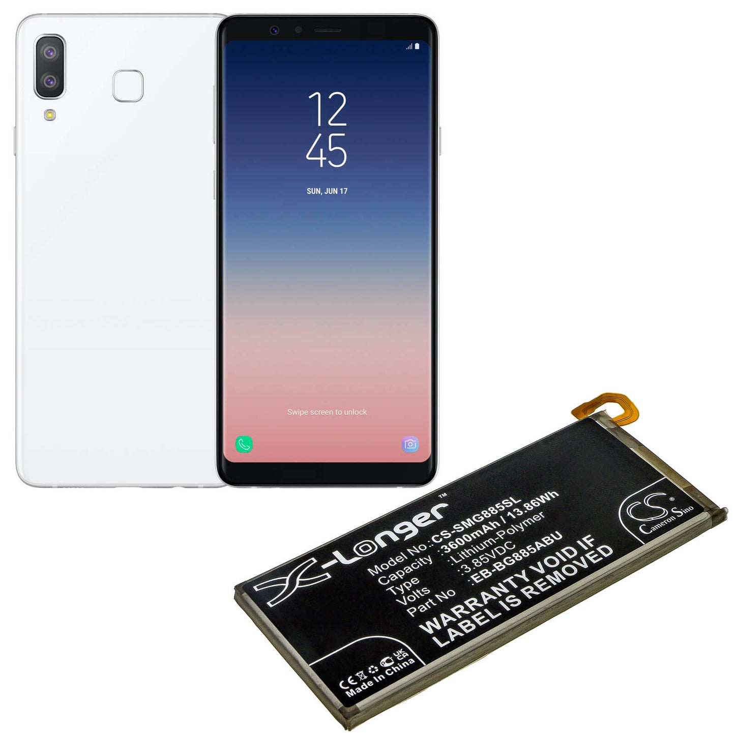 3.85V, 3600mAh, Li-Polymer Battery fits Samsung, Galaxy A8 Star, Galaxy A9 Star, 13.86Wh