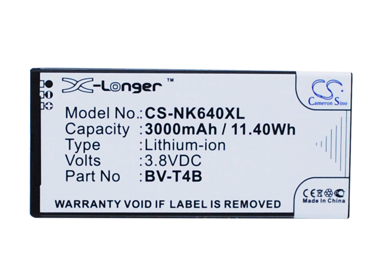 3.8V, 3000mAh, Li-Polymer Battery fits Nokia, Bv-t4b, 11.4Wh