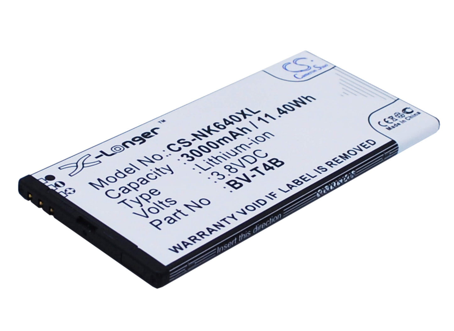 3.8V, 3000mAh, Li-Polymer Battery fits Nokia, Bv-t4b, 11.4Wh