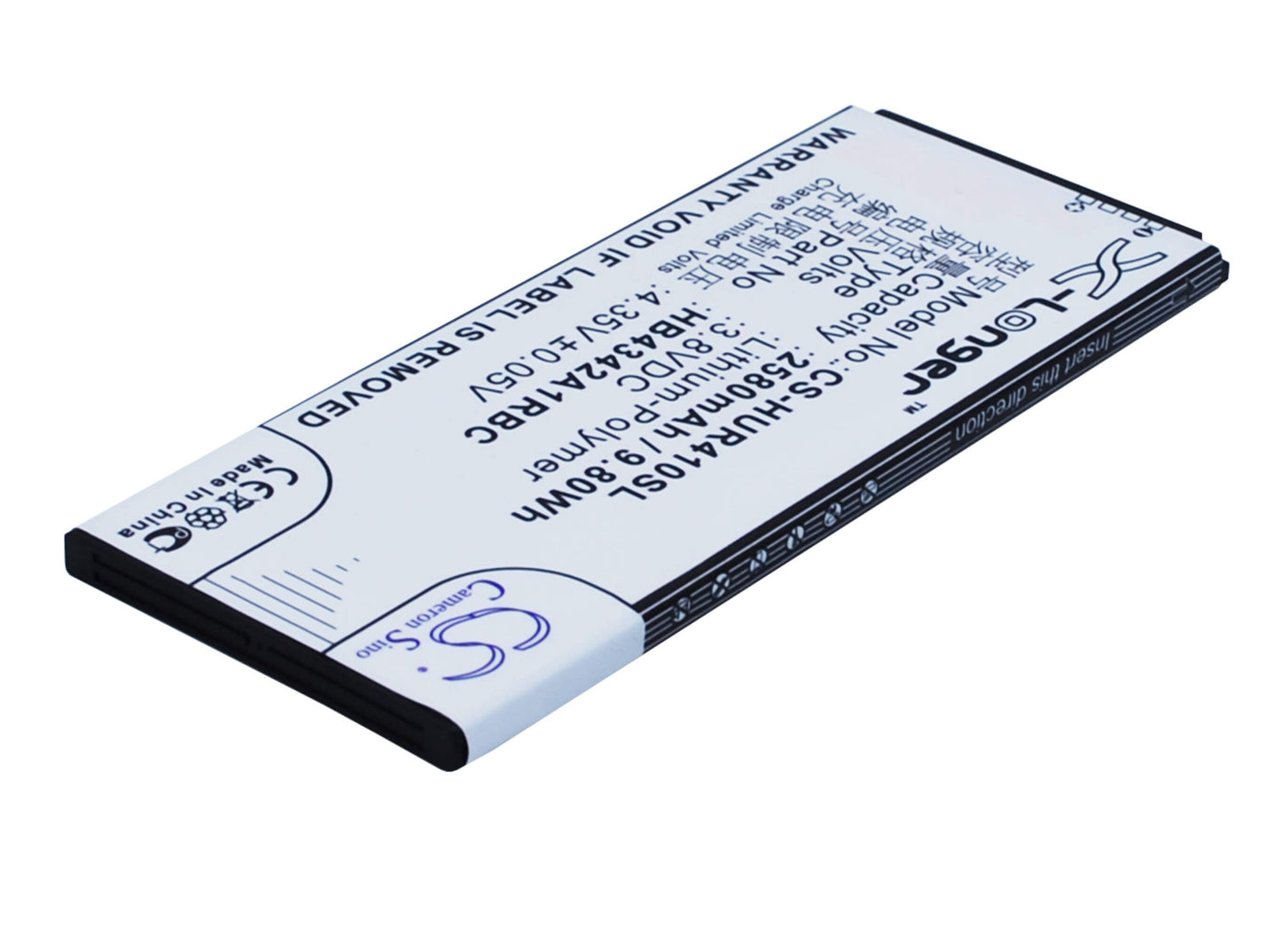 3.8V, 2580mAh, Li-Polymer Battery fits Huawei, Ascend Y5 2, Ascend Y5ii 3g, 9.804Wh