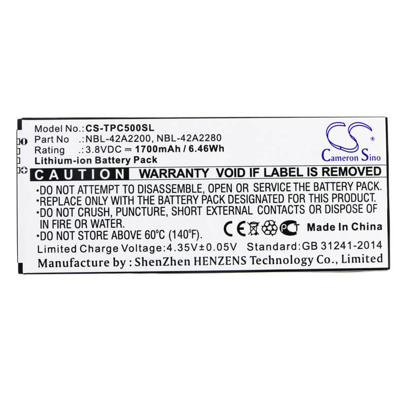 3.8V, 1700mAh, Li-ion Battery fits Neffos, C5, C5 Lte Dual Sim, 6.46Wh