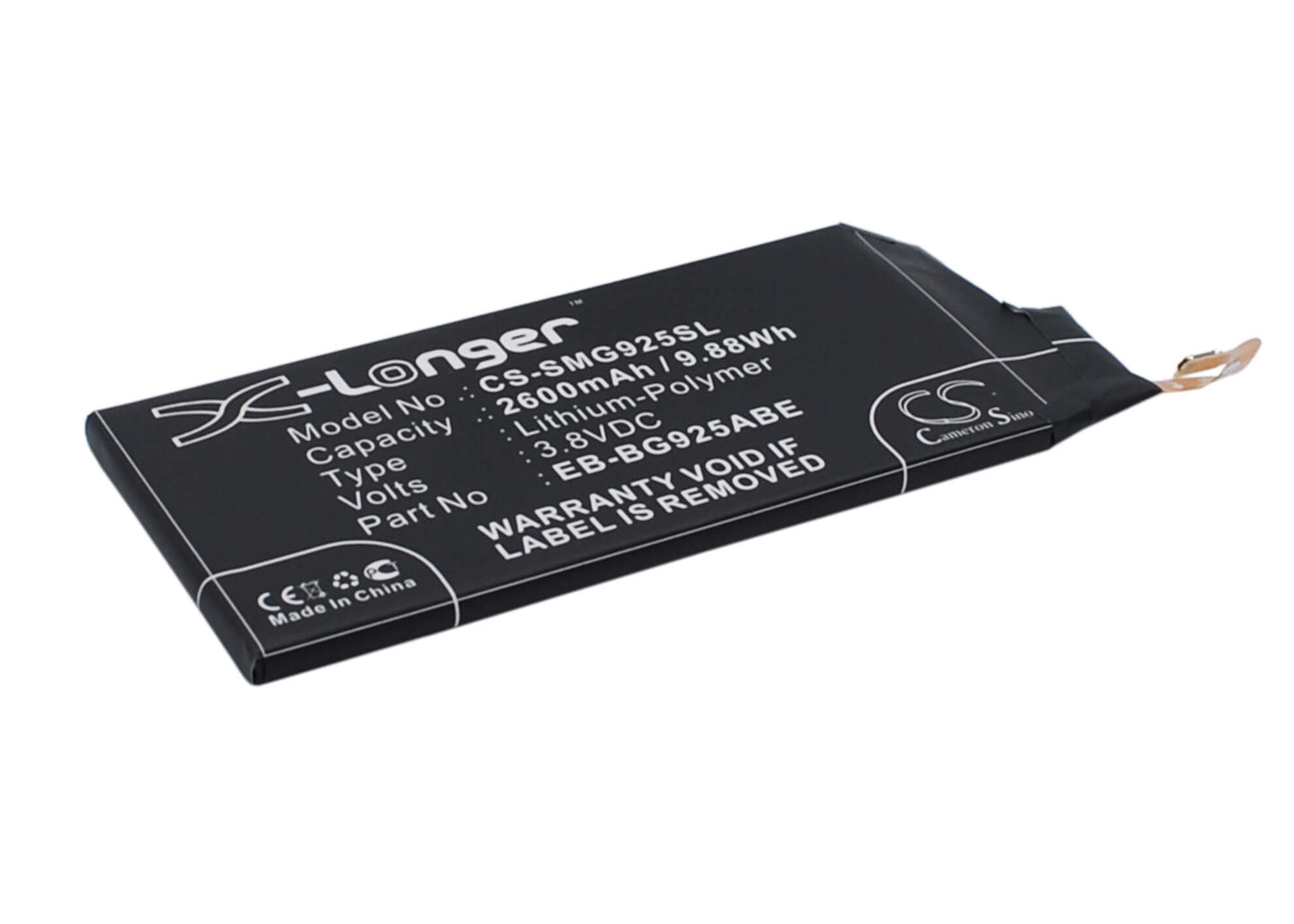 3.8V, 2600mAh, Li-Polymer Battery fits Samsung, Galaxy S6 Edge, Galaxy S6 Edge Td-lte, 9.88Wh