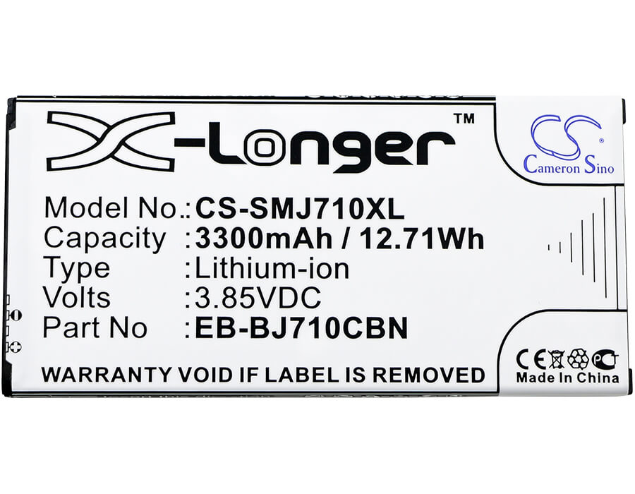 3.85V, 3300mAh, Li-ion Battery fits Samsung, Galaxy J7 2016, Galaxy J7 6 Duos Td-lte, 12.705Wh