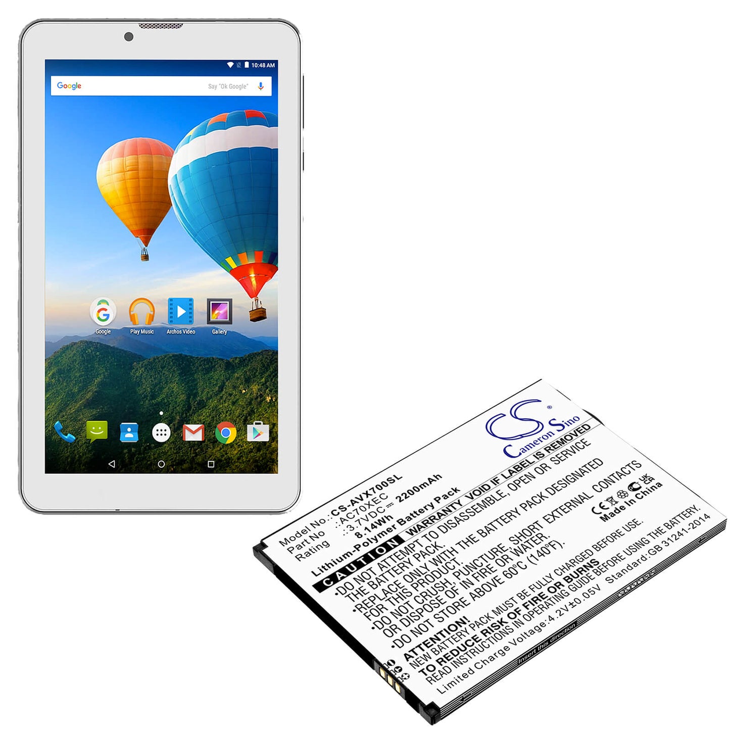 3.7V, 2200mAh, Li-Polymer Battery fits Archos, 70 Xenon, 70 Xeon Color, 8.14Wh