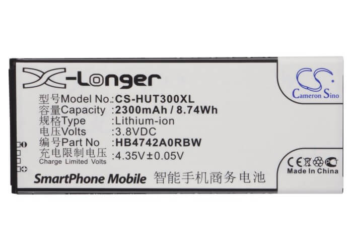 3.8V, 2300mAh, Li-ion Battery fits Huawei, Ascend G730, Ascend G730-l, 8.74Wh