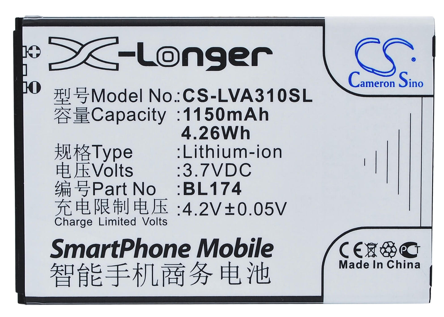 3.7V, 1150mAh, Li-ion Battery fits Lenovo, A30t, 4.255Wh