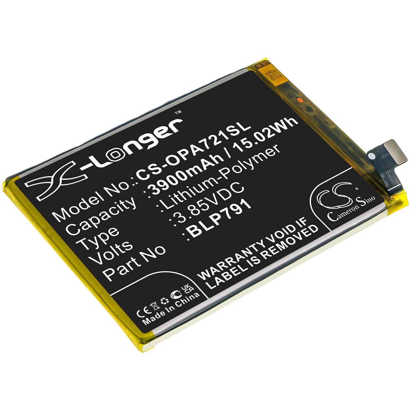 3.85V, 3900mAh, Li-Polymer Battery fits Oppo, A72 5g 2020, A73 5g 2020, 15.015Wh