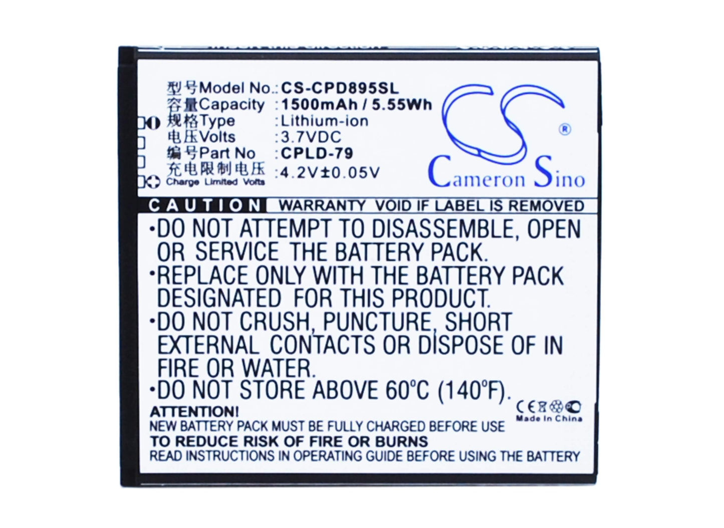 3.7V, 1500mAh, Li-ion Battery fits Coolpad, 8950, 5.55Wh
