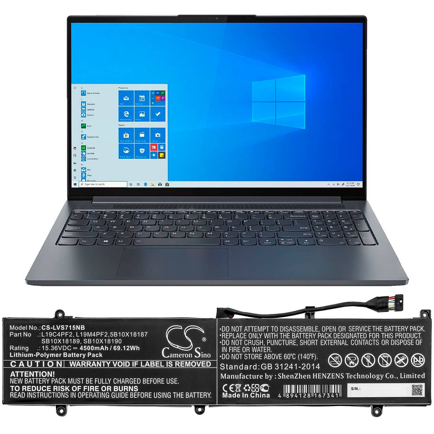 15.36V, 4500mAh, Li-Polymer Battery fits Lenovo, Yoga Slim 7 15, Yoga Slim 7-15imh05, 69.12Wh