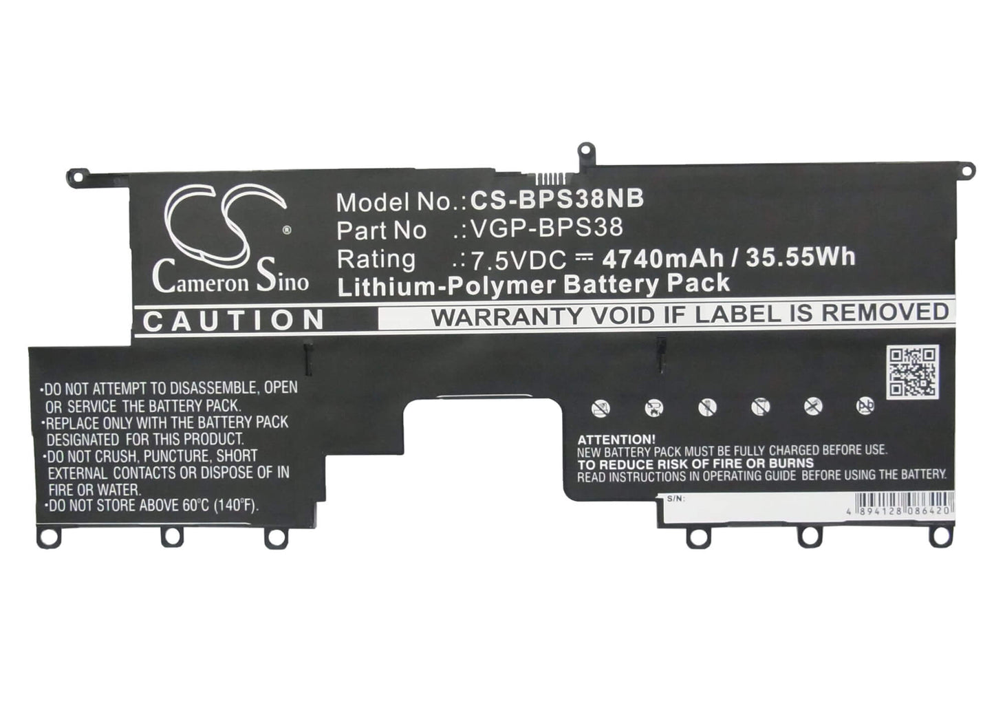 7.5V, 4740mAh, Li-Polymer Battery fits Sony, P11226scbi, P132200c, 35.55Wh