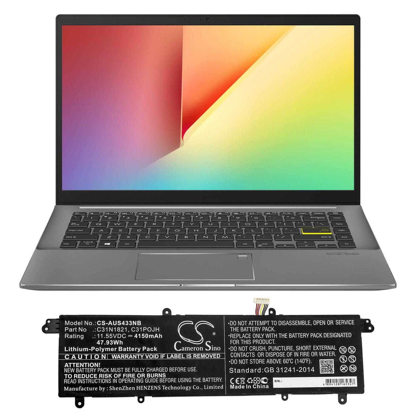 11.55V, 4150mAh, Li-Polymer Battery fits Asus, Ux3000xn, Ux392fa, 47.9325Wh