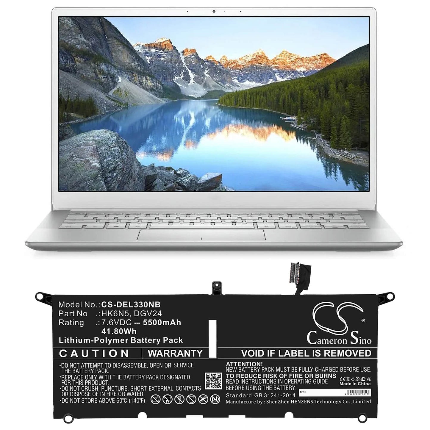 7.6V, 5500mAh, Li-Polymer Battery fits Dell, Inspiron 13 5000 5390, Inspiron 13 5390, 41.8Wh