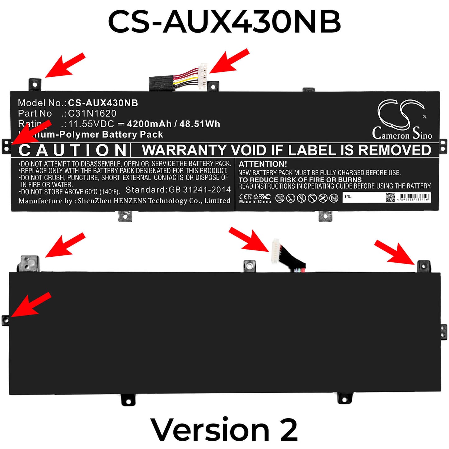 11.55V, 4200mAh, Li-Polymer Battery fits Asus, Bx430, Bx430ua, 48.51Wh