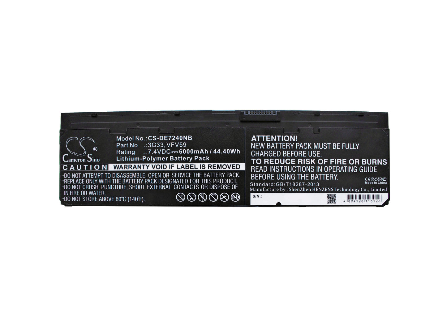 7.4V, 6000mAh, Li-Polymer Battery fits Dell, Latitude 12 7000, Latitude E7240, 44.4Wh