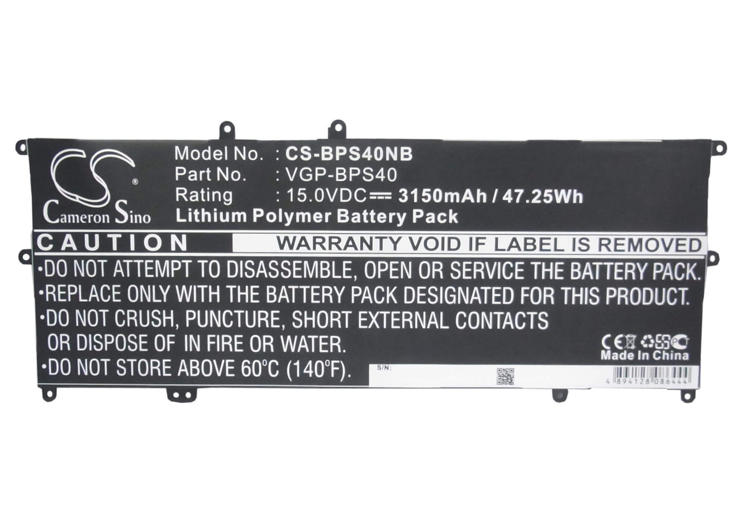 15.0V, 3150mAh, Li-Polymer Battery fits Sony, Svf14n, Svf14n11cxb, 47.25Wh