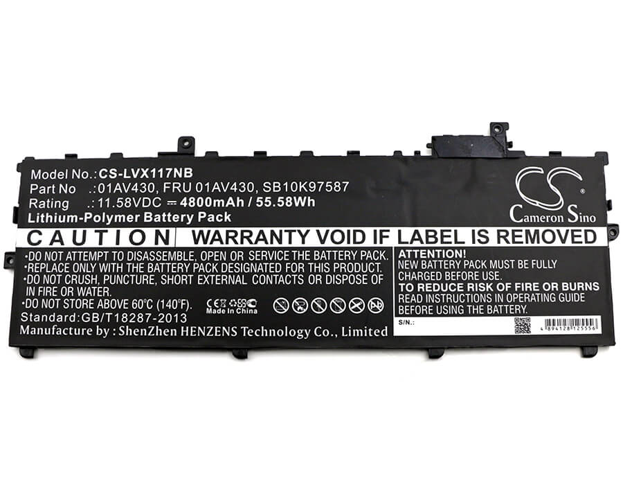 11.58V, 4800mAh, Li-Polymer Battery fits Lenovo, Thinkpad X1 Carbon 2017, Thinkpad X1 Carbon 2017-20hr00, 55.584Wh