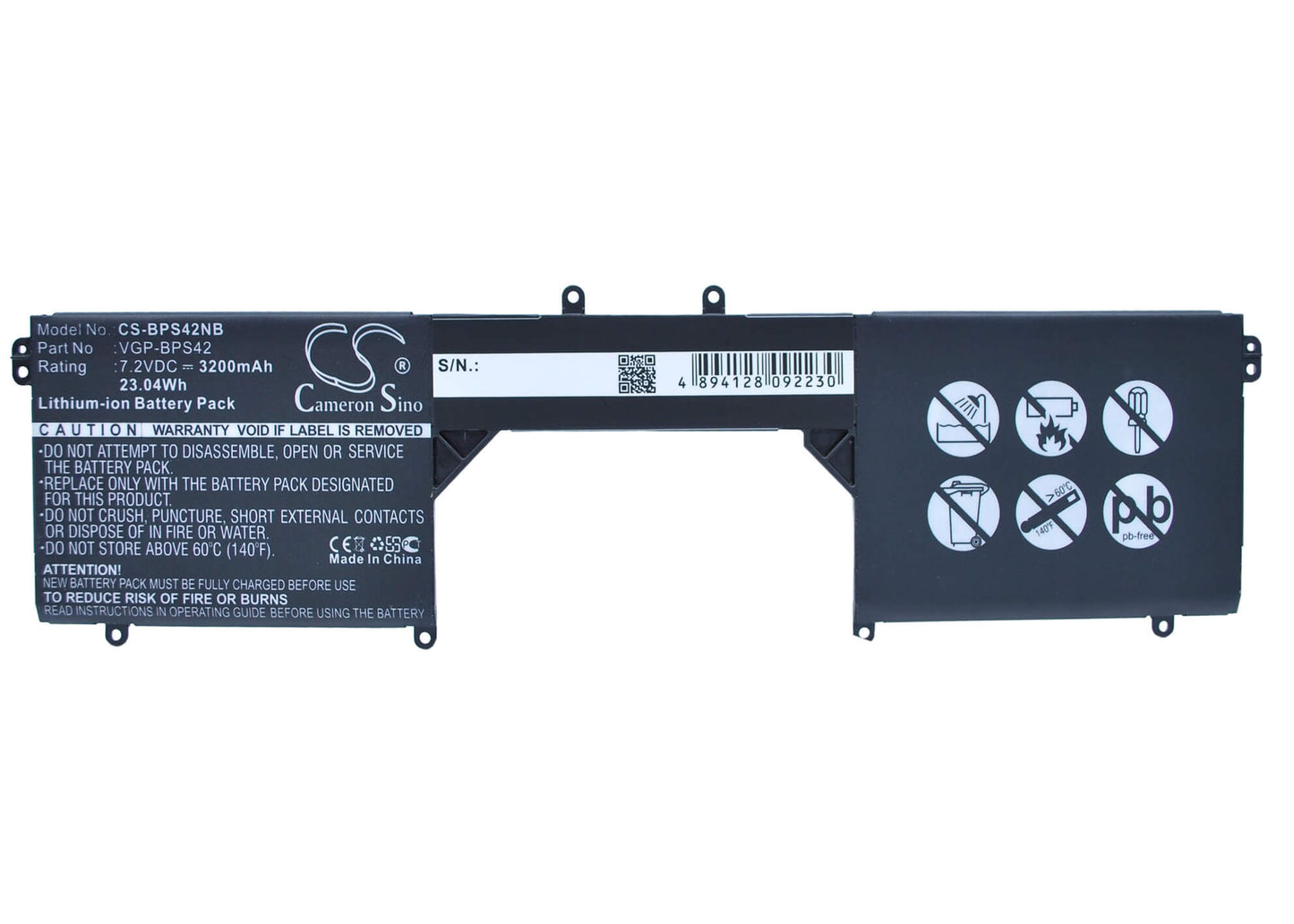 7.20V, 3200mAh, Li-ion Battery fits Sony, Svf11n14scp, Svf11n15scp, 23.04Wh