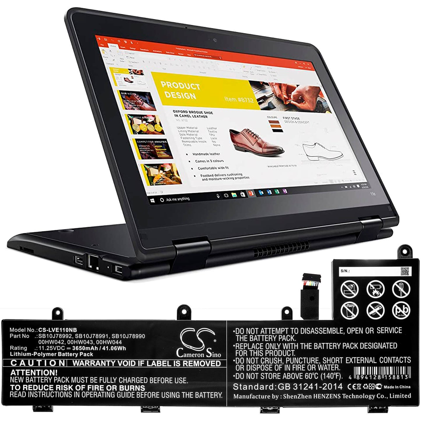 11.25V, 3650mAh, Li-Polymer Battery fits Lenovo, Thinkpad 11e Chromebook, Thinkpad 11e Yoga, 41.0625Wh