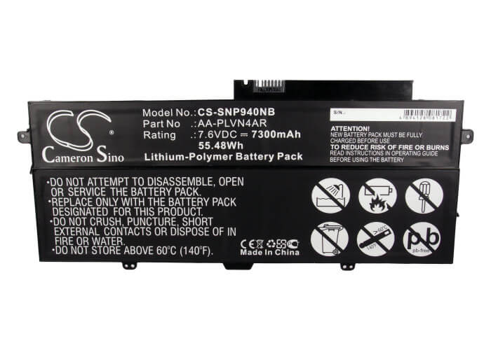 7.6V, 7300mAh, Li-Polymer Battery fits Samsung, Ativ Book 9 Plus, Np940x3g, 55.48Wh