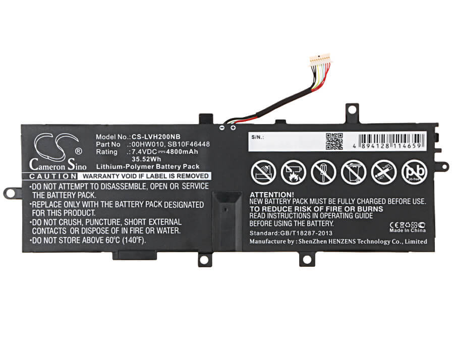 7.4V, 4800mAh, Li-Polymer Battery fits Lenovo, Thinkpad Helix 2, Thinkpad Helix(20cg004jcd), 35.52Wh