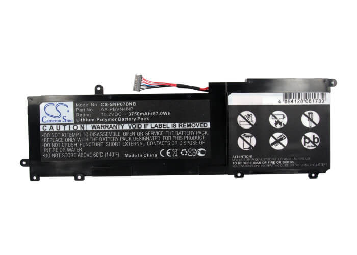 15.2V, 3750mAh, Li-Polymer Battery fits Samsung, Ativ Book 6, Np670z5e, 57Wh