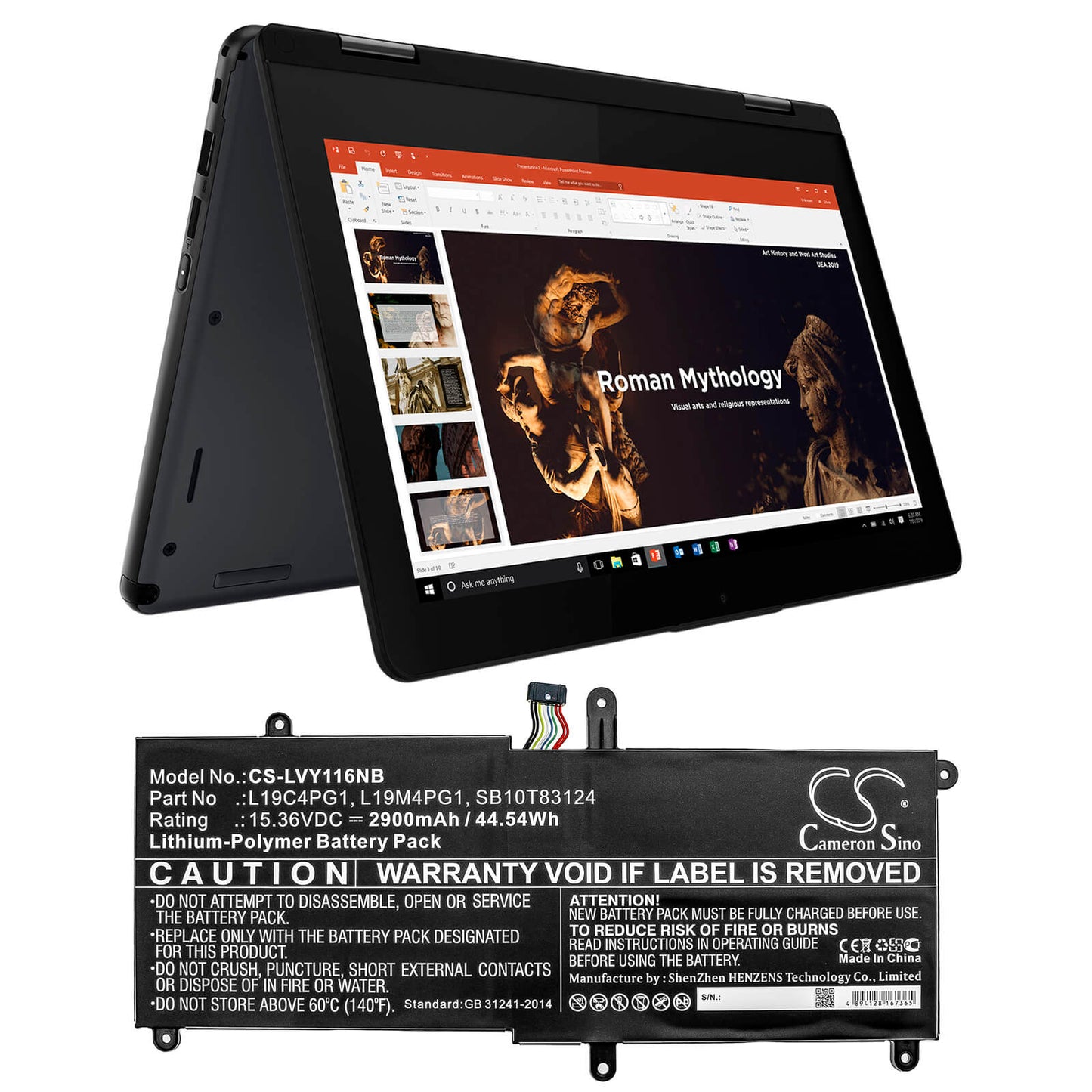 15.36V, 2900mAh, Li-Polymer Battery fits Lenovo, 11e Yoga Gen 6 20ses00100, 11e Yoga Gen 6 20ses00200, 44.544Wh