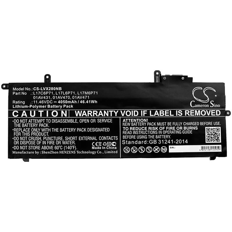 11.46V, 4050mAh, Li-Polymer Battery fits Lenovo, Thinkpad A285, Thinkpad X280, 46.413Wh