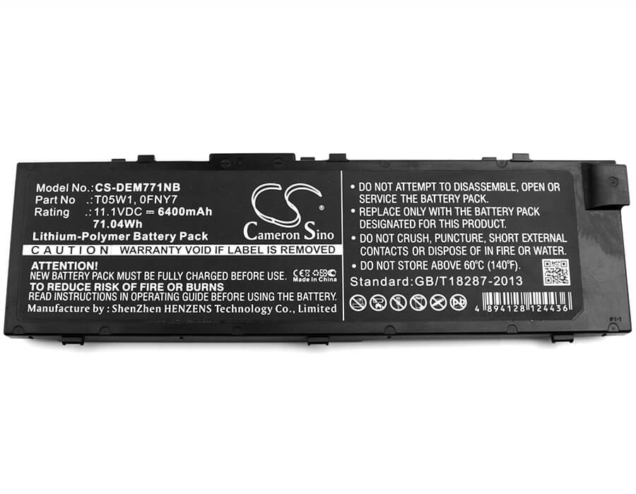 11.1V, 6400mAh, Li-Polymer Battery fits Dell, Precision 15 7000, Precision 15 7510, 71.04Wh
