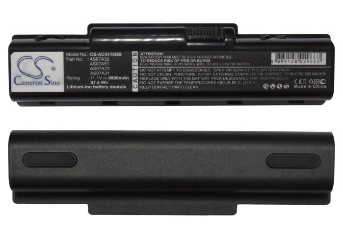 11.1V, 8800mAh, Li-ion Battery fits Gateway, Nv5207u, Nv5211u, 97.68Wh