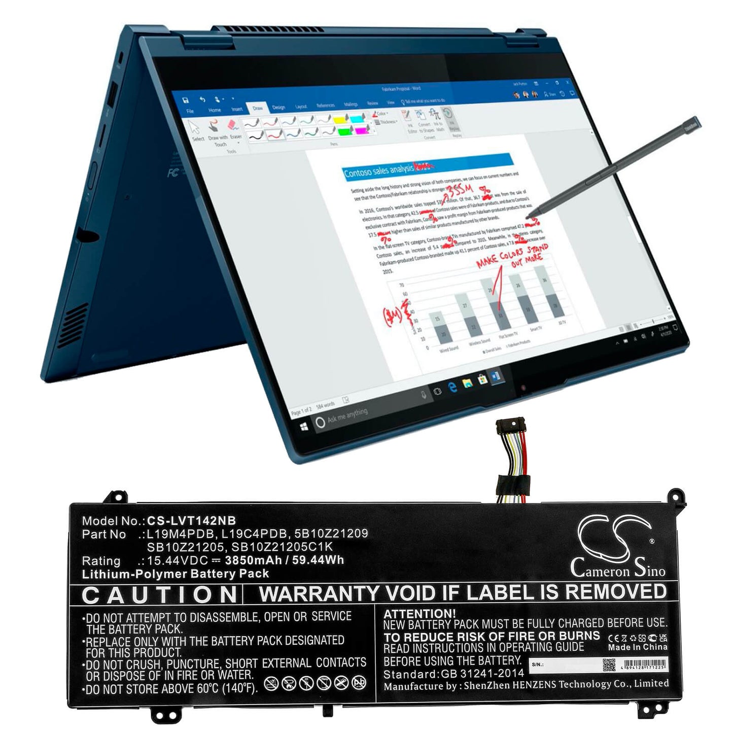 15.44V, 3850mAh, Li-Polymer Battery fits Lenovo, Thinkbook 14 2021, Thinkbook 14 2021, 59.444Wh