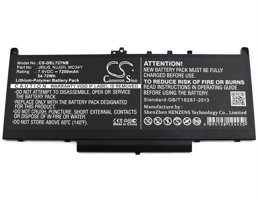 7.6V, 7200mAh, Li-Polymer Battery fits Dell, Latitude 12 E7270, Latitude 12 E7470, 54.72Wh
