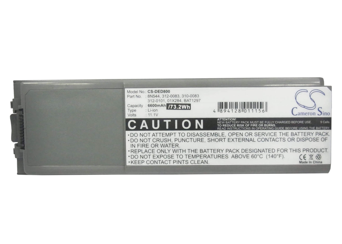 11.4V, 6600mAh, Li-ion Battery fits Dell, Inspiron 8500, Inspiron 8600, 75.24Wh